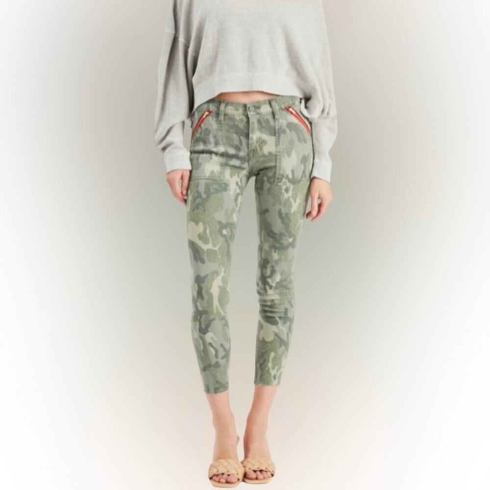 Etienne Marcel Camo High Rise Skinny Jeans Women’s Sz 27 NEW  Raw Hem Green/Gray